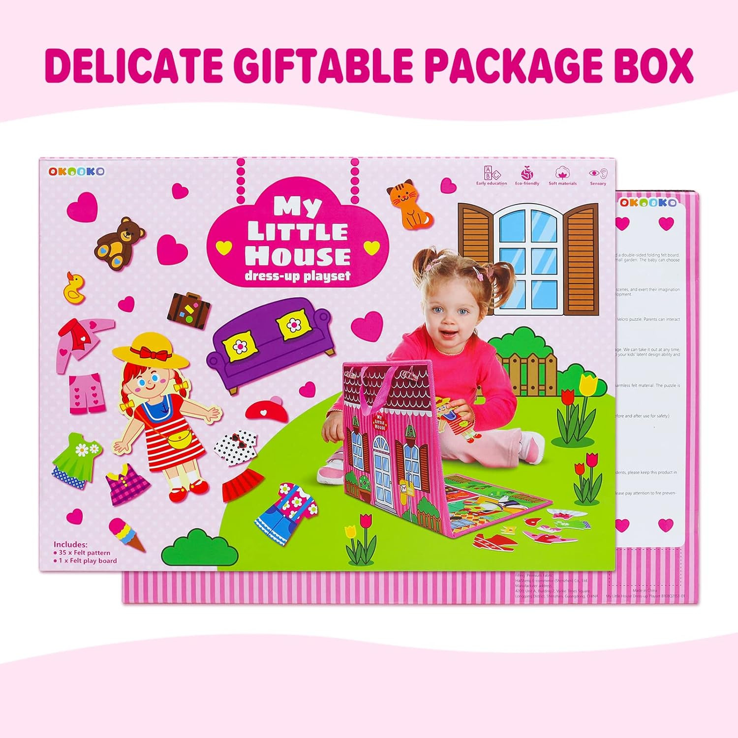 Dress up House Felt Board 35PCS Double-Sided Foldable Dress up Teaching Girls To