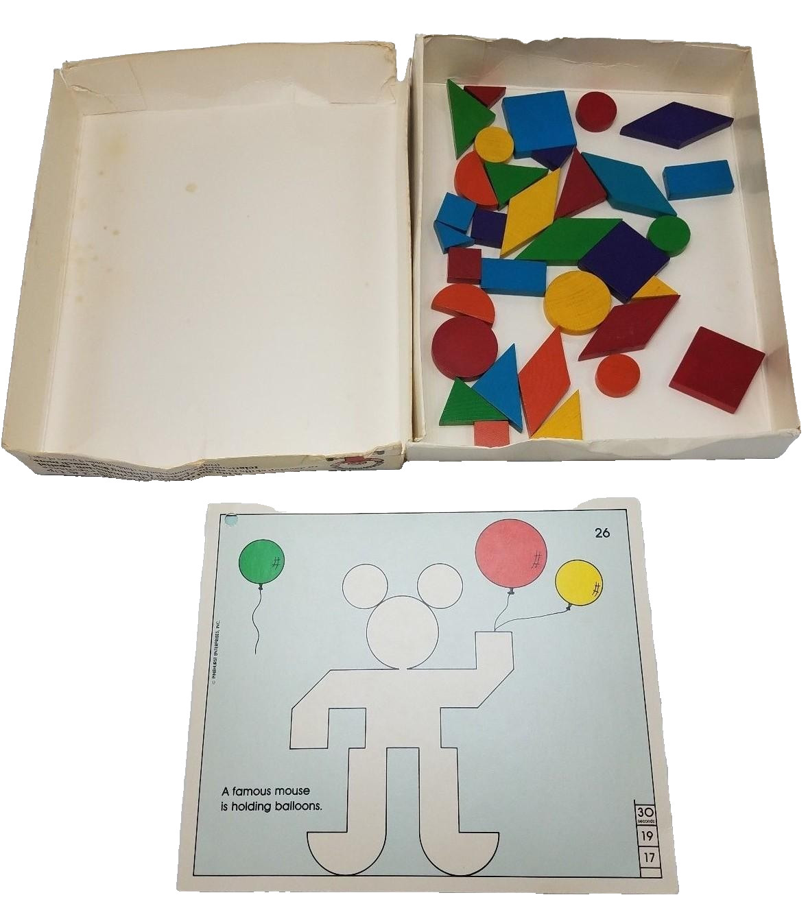 Vtg 80’s Design Discovery Toys Educational Wood Tangrams w Book COMPLETE! JK1