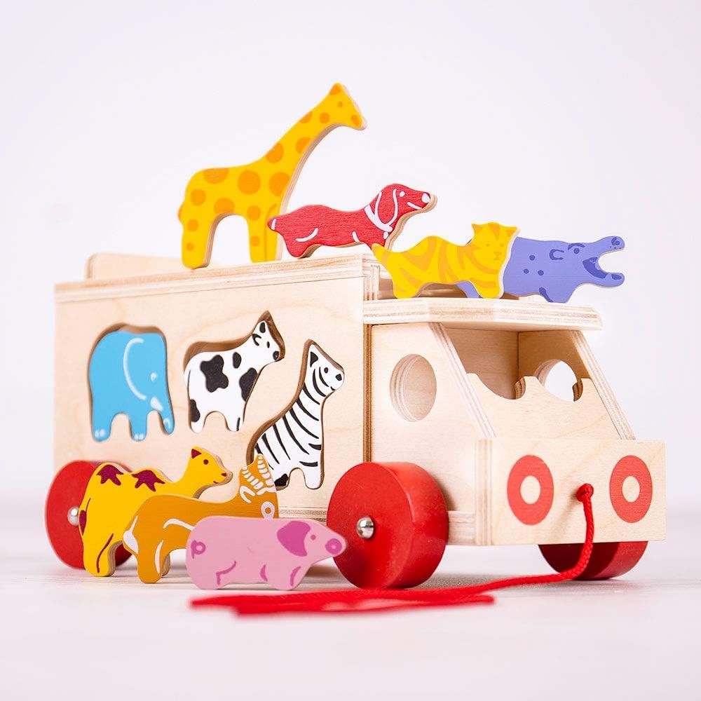 Bigjigs Toys, Animal Lorry Wooden Shape Sorter, Wooden Toys, Shape Sorter, Shape