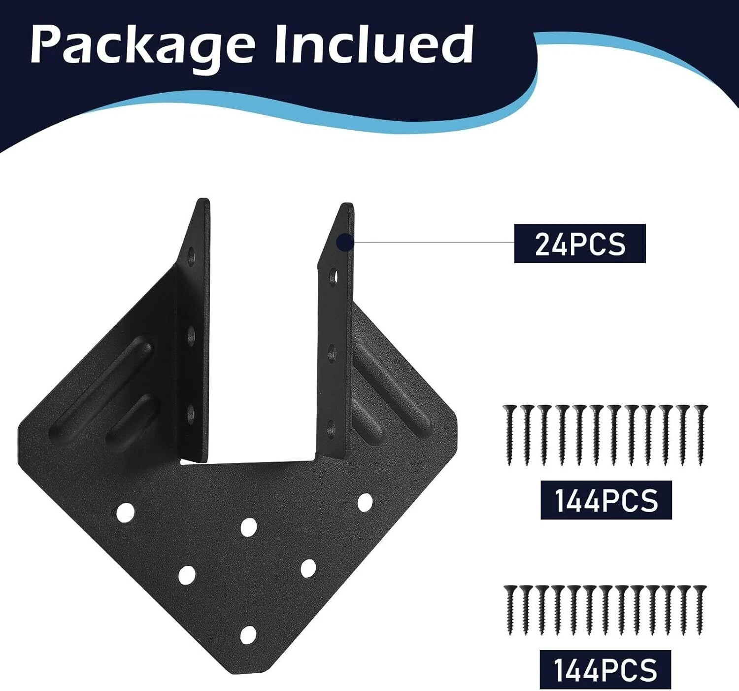 24 Pcs Hurricane Tie,14-Gauge(2MM) Heavy Duty Joist Hangers,Black Powder Coating