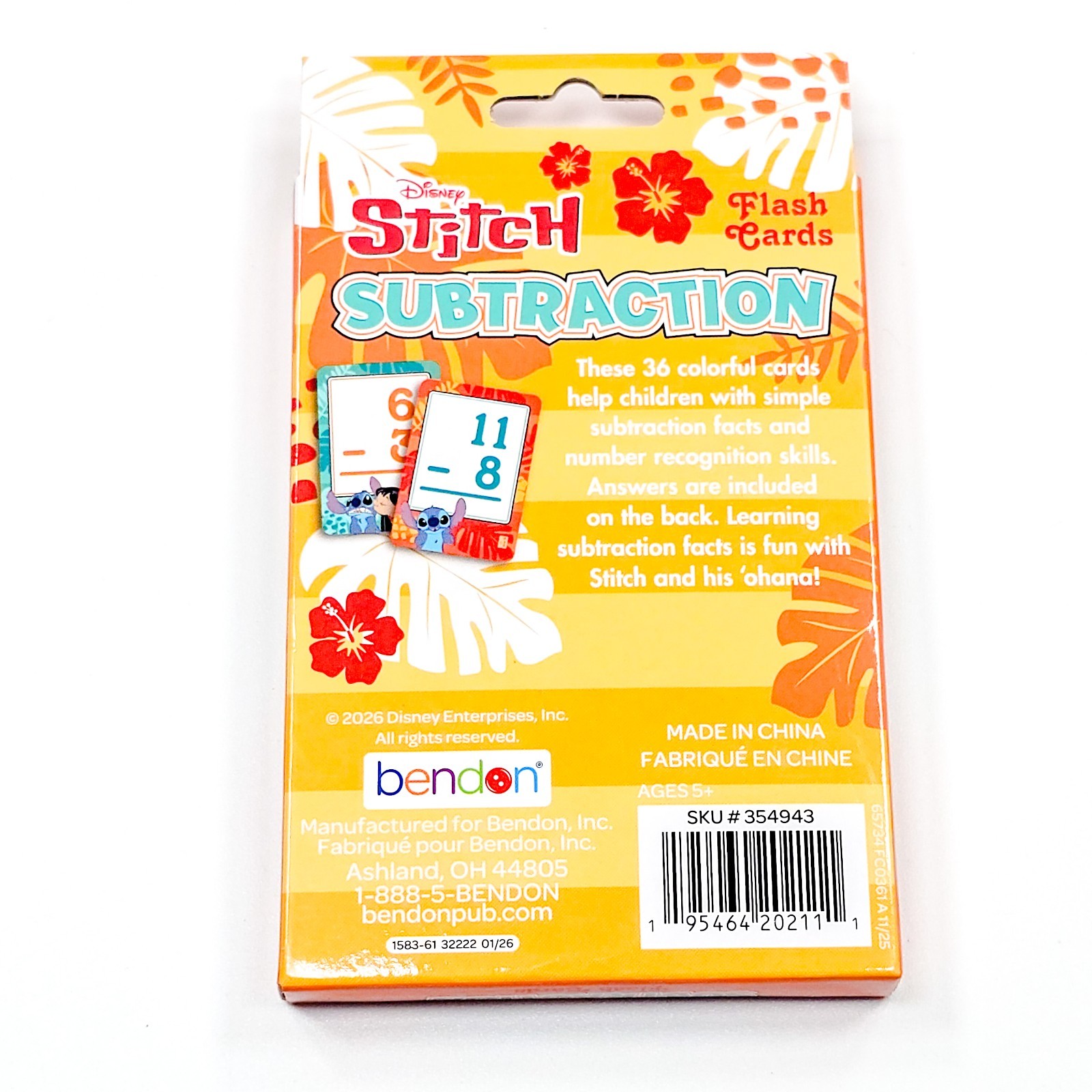Disney Lilo and Stitch Subtraction Flash Cards 36 Count Childrens NEW Bendon