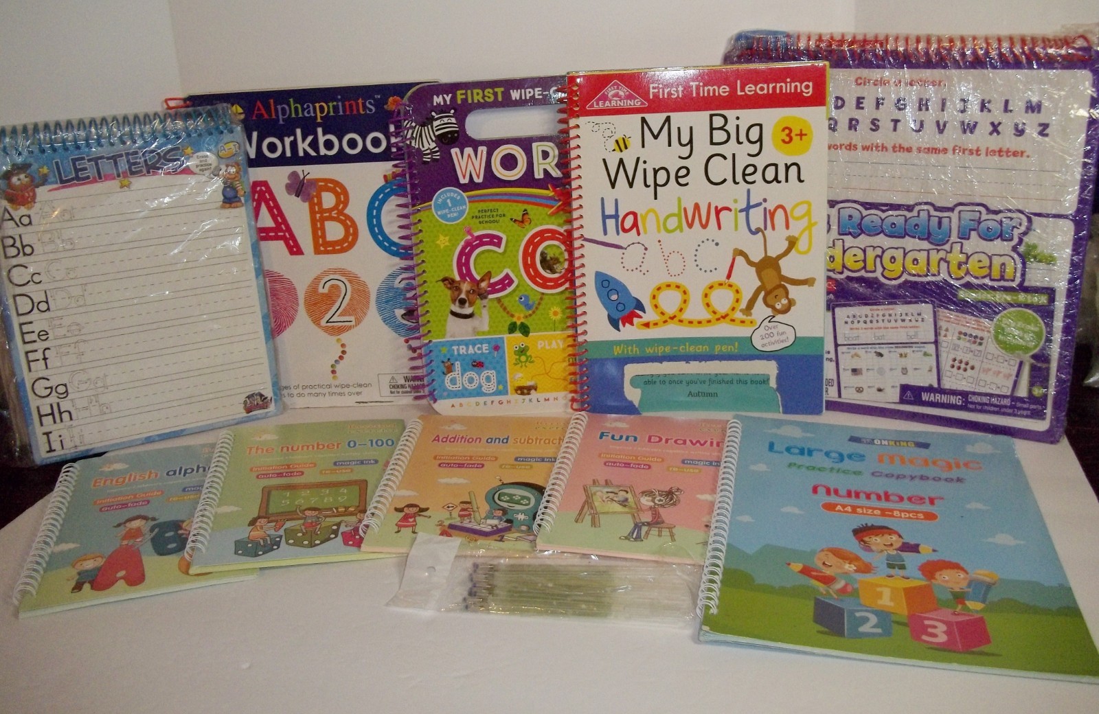 SCHOOL SUPPLY LOT writing practice, math, words, ABC, letter reusable wipe clean