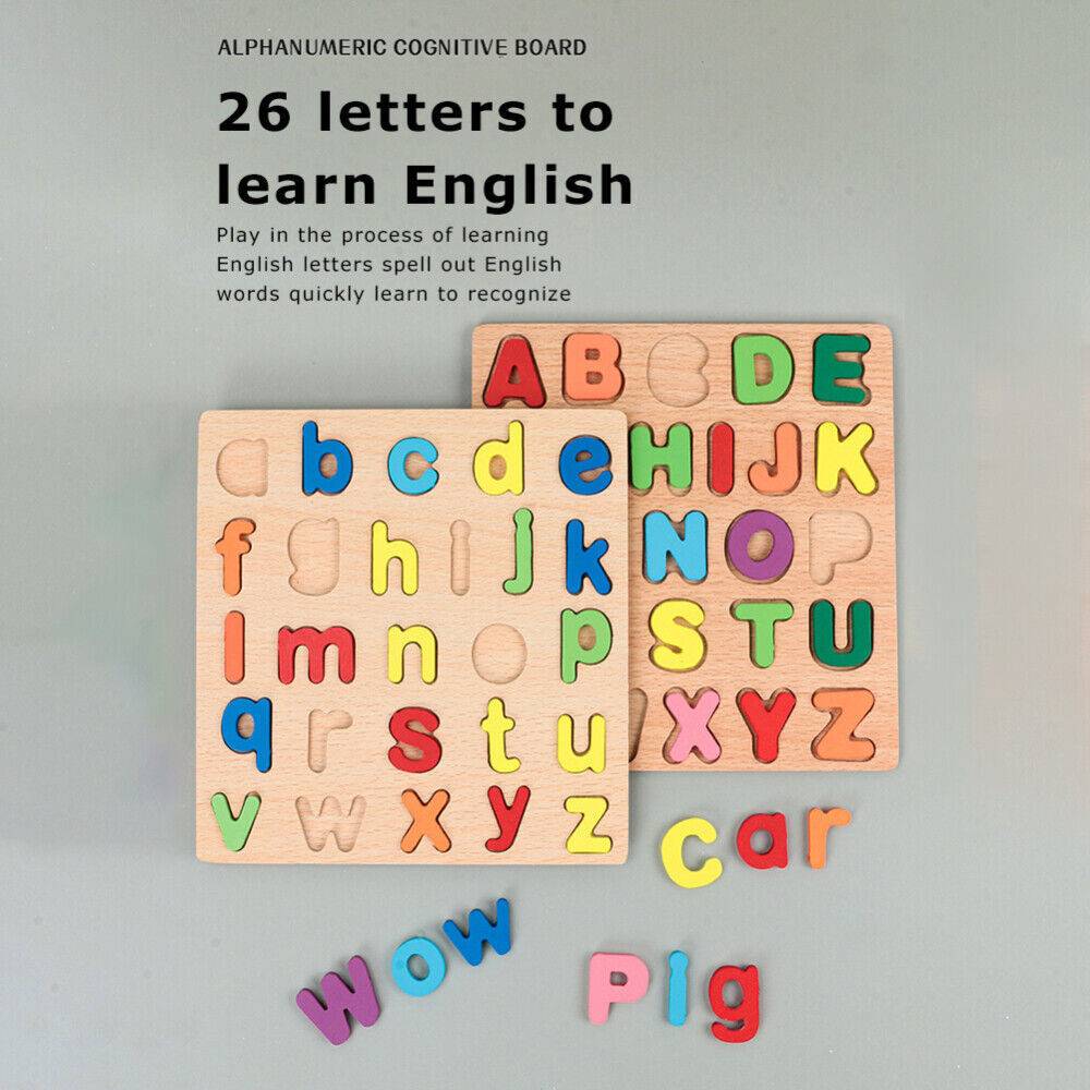 Wooden Alphabet Letters Numbers Learning Educational Jigsaw Puzzle Kids Baby Toy
