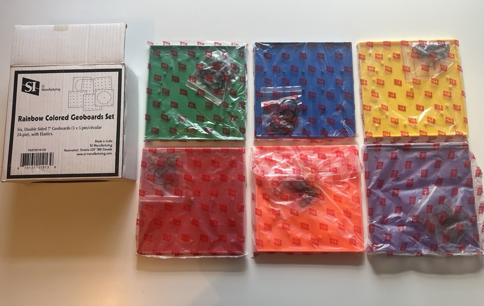 6 Rainbow Colored Geoboards Set Double Sided 7″ Geoboards-5x5pin/Circular 24-pin