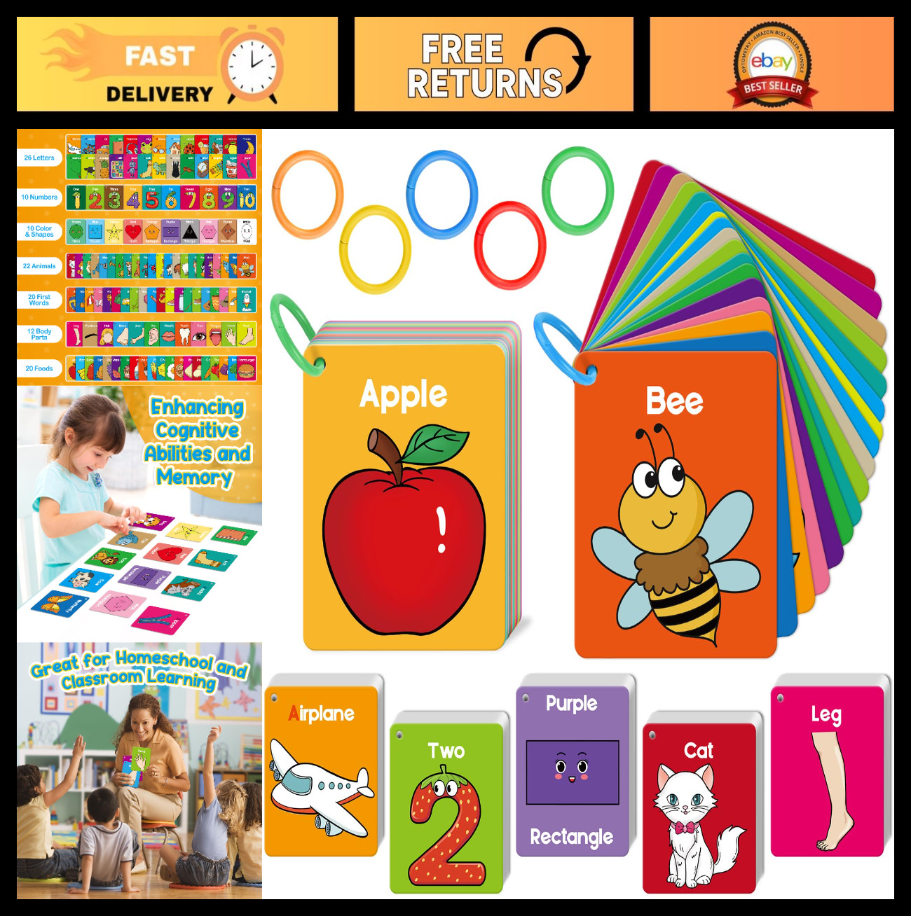 Toddler Flash Cards – Learning Alphabet, Numbers, Shapes, Colors & Animals – Edu