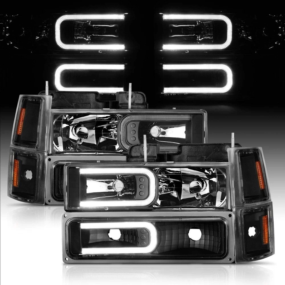 LED Headlight Assembly 1988-1998 Chevy Pickup Truck C/K Halogen Bulb Parking Cor
