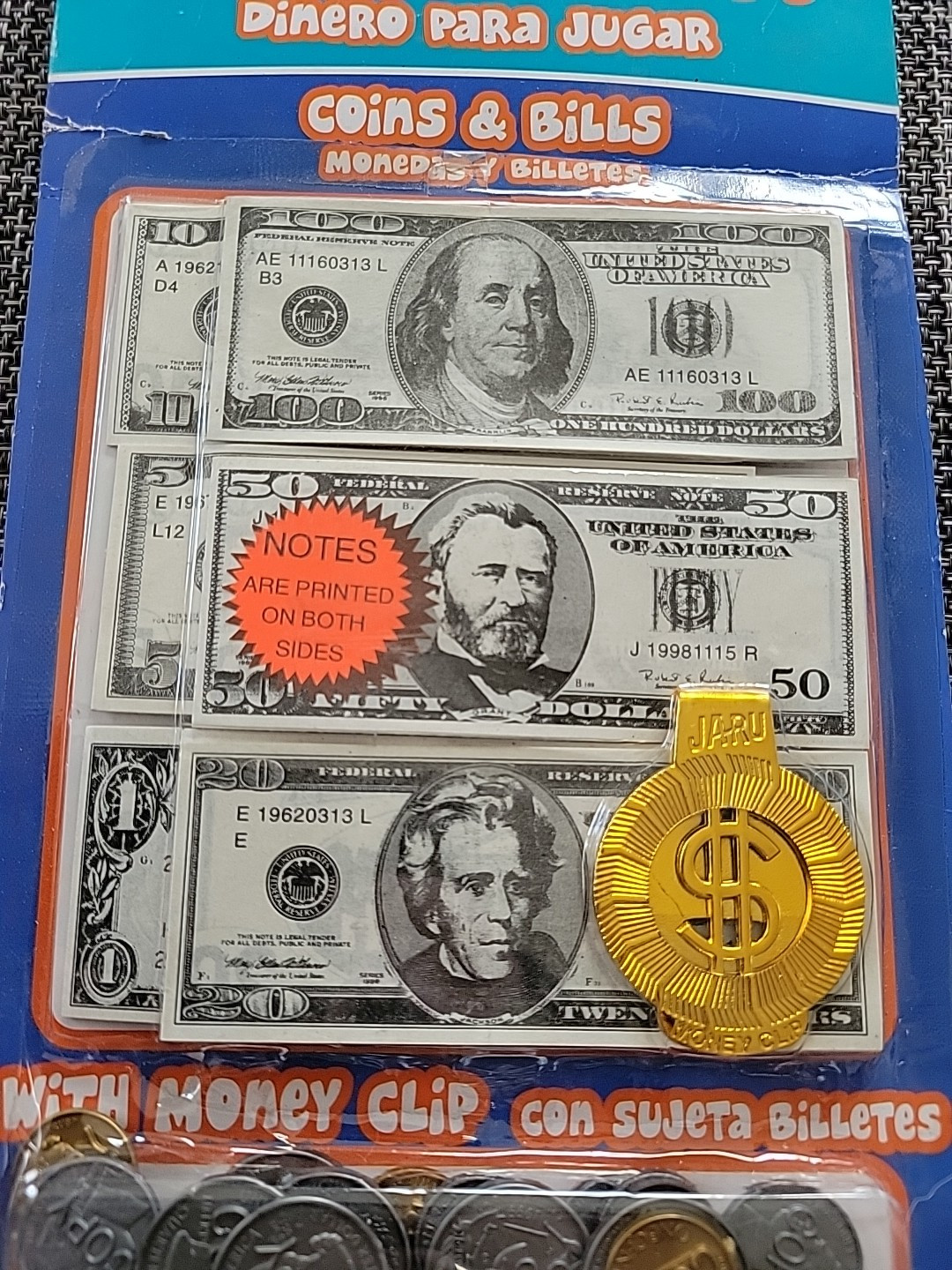 Ja-Ru Play Cash Toy Money – Coins and Bills – with Money Clip NEW!!