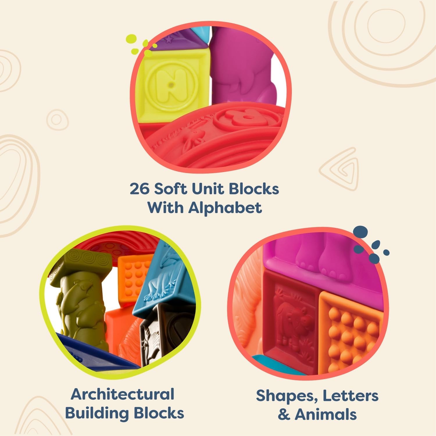 B. toys – Alphabet Learning Blocks for Babies & Toddlers – 26 Soft Squeezable AB