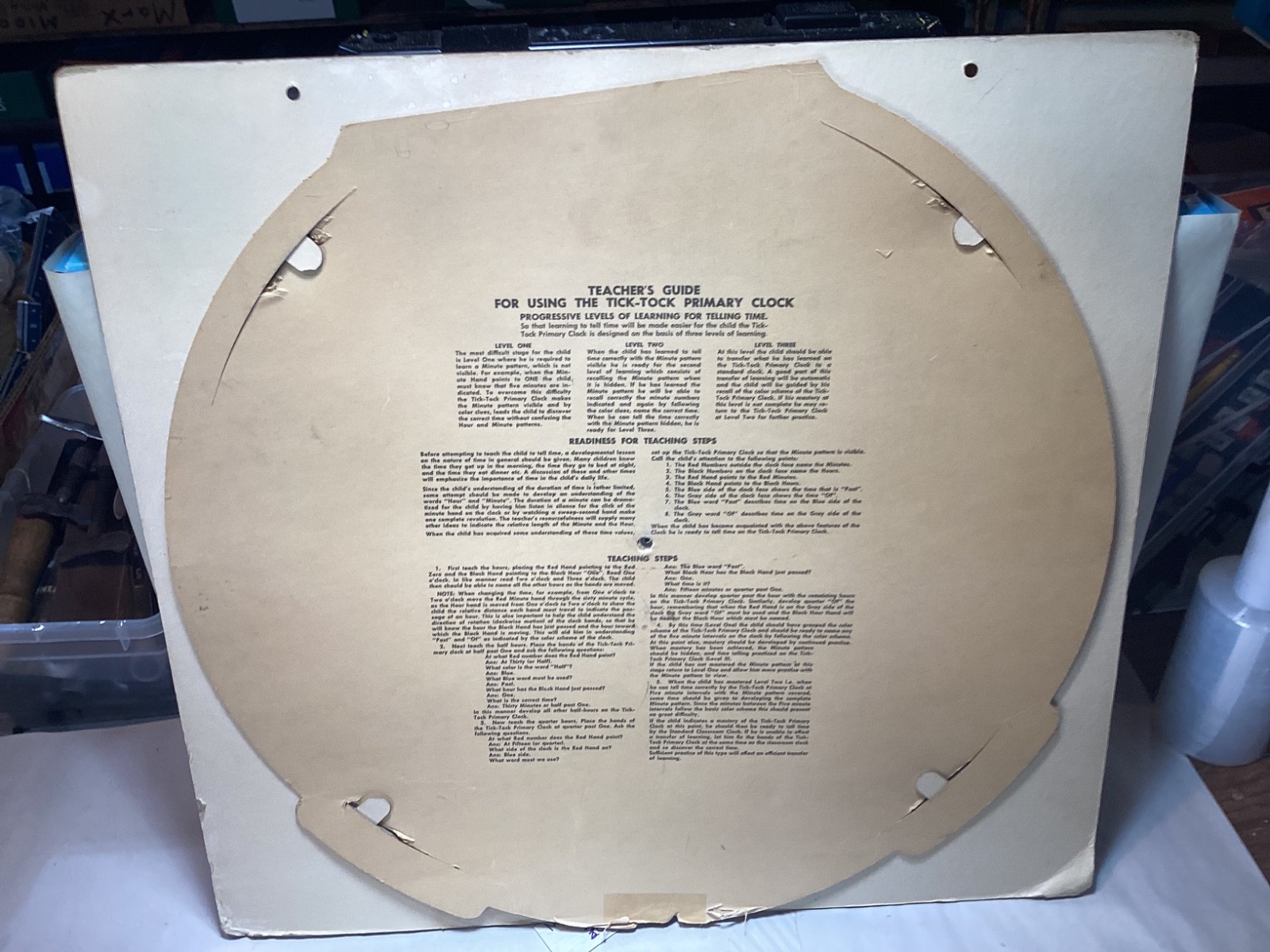 Vintage Milton Bradley 1955 #9380 Tick-Tock primary learning clock 21” x 20”