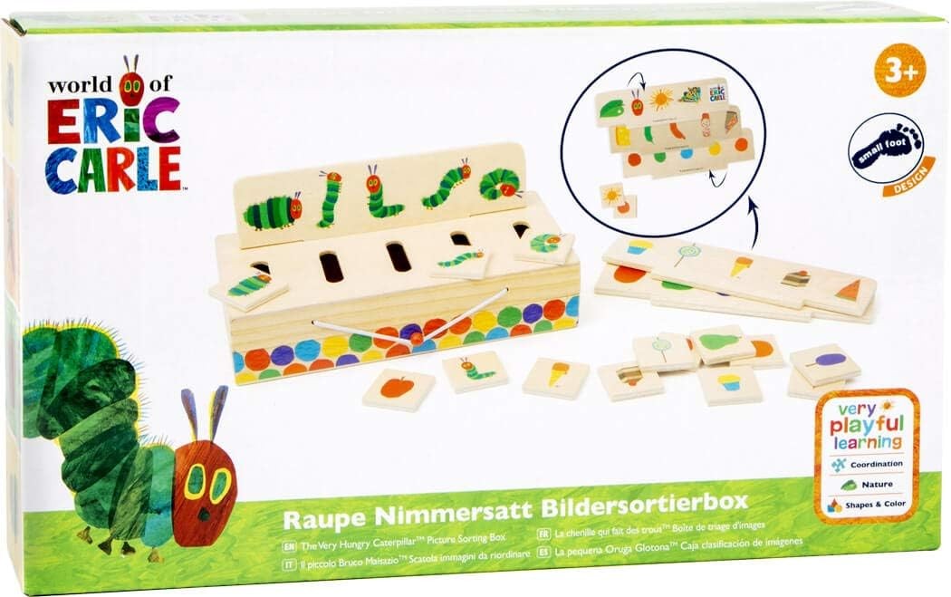 Small Foot 11342 Raupe Nimmersatt Bildersortierbox, aus Holz, Koordinationsspiel