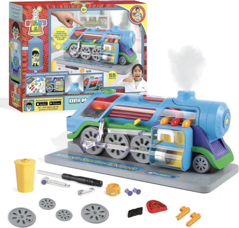 NEW Ryan’s World DIY Model Steam Engine 54-Piece Train Building Kit Age 8+
