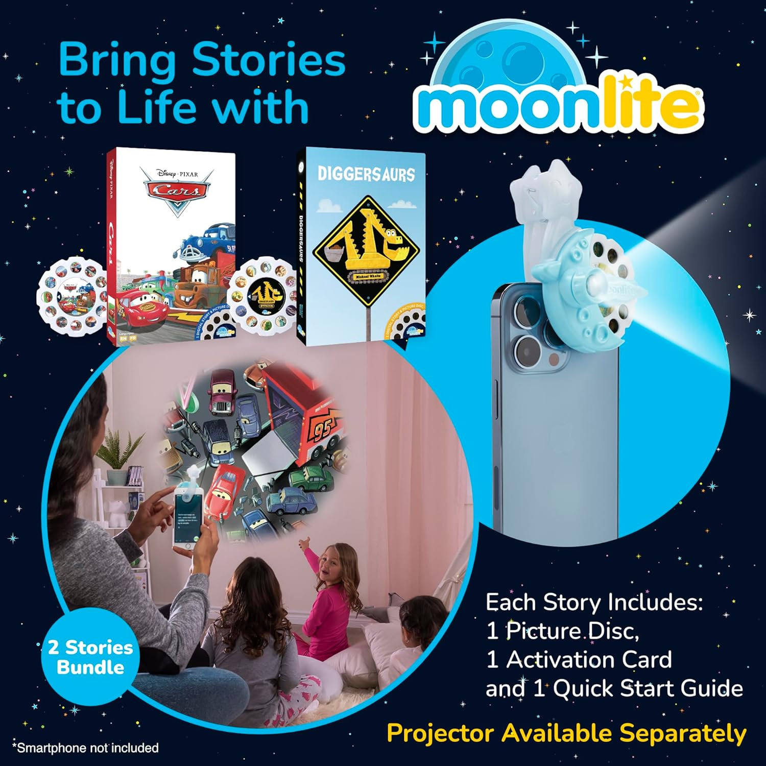 Moonlite Storybook Reels 2 Story Set Cars Diggersaurs Toddler Projector