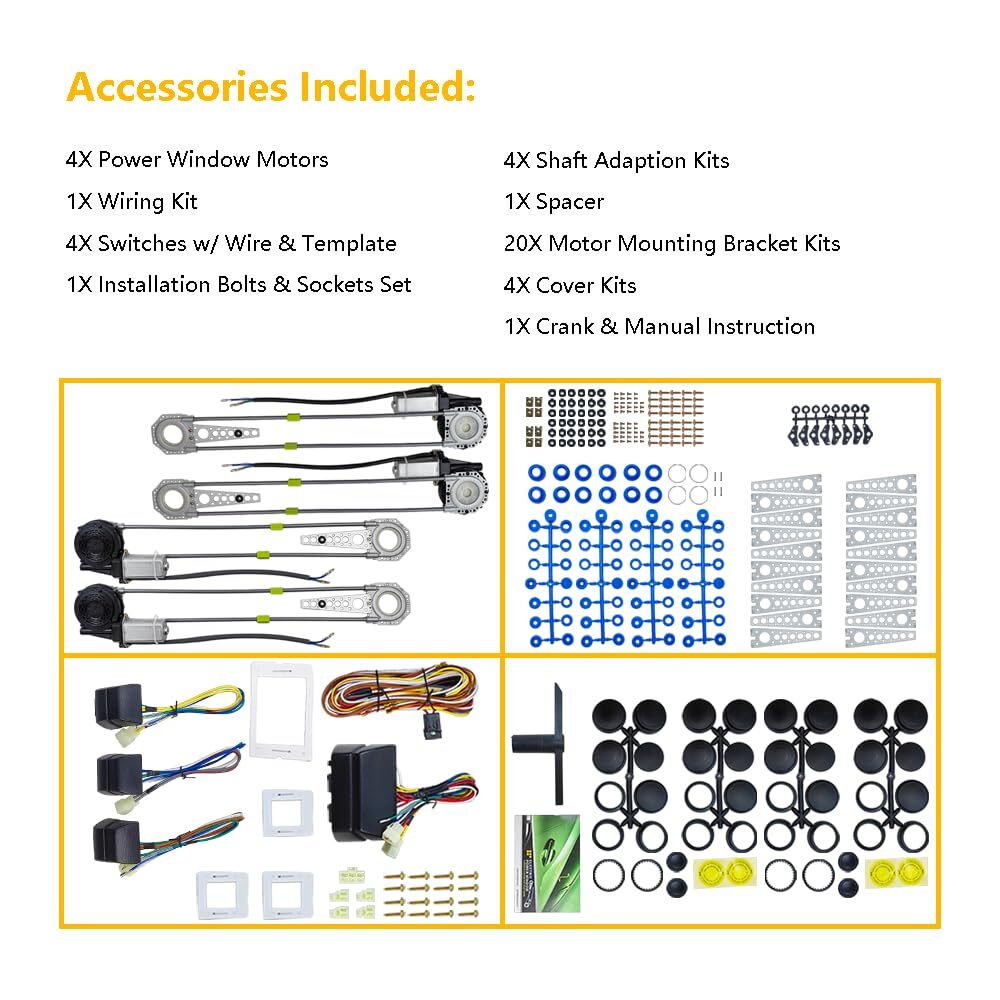 Universal 4-Door Power Window Conversion Kit Electric Power Window Lift Roll Up