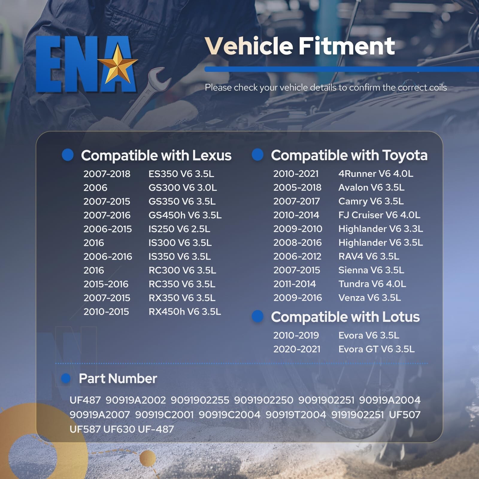 ENA Pack 6 Ignition Coil 3.5L V6 Compatible with Toyota Camry Sienna Avalon H…