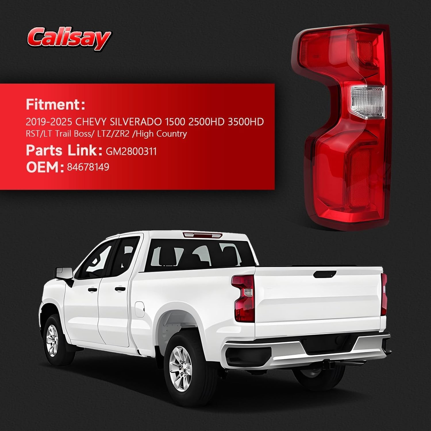 LED Left Tail Light Compatible with 2019-2025 Chevy Silverado 1500 Rear Led