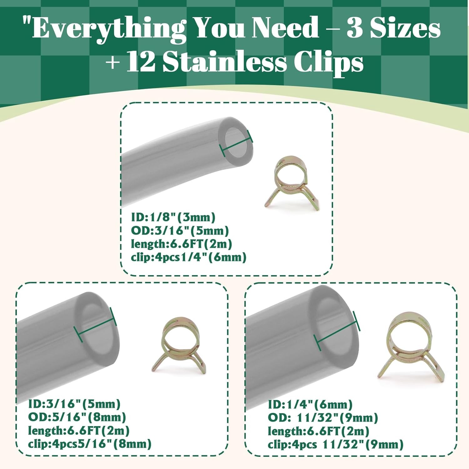 Premium TPU Fuel Line Kit 3 Sizes (3mm ID/5mm OD, 5mm ID/8mm OD, 6mm ID/9mm OD),