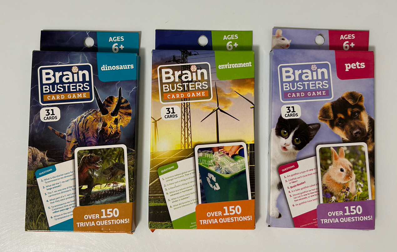 Dinosaurs /Pets/Environment Brain Busters Trivia Card Game Ages 6+
