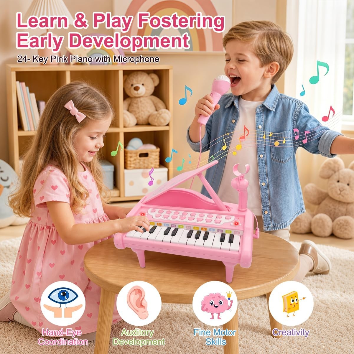 Pink Piano Toys for 1+Years Old Girls First Birthday Gifts Toddler Piano…