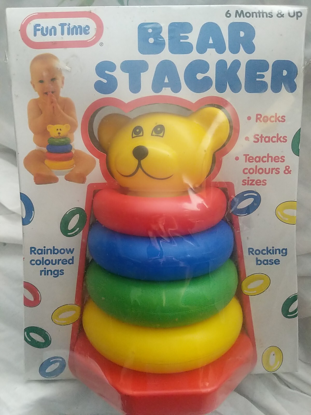 Fun Time Bear Stacker Rainbow Color Rings Toy 6 Months & Up