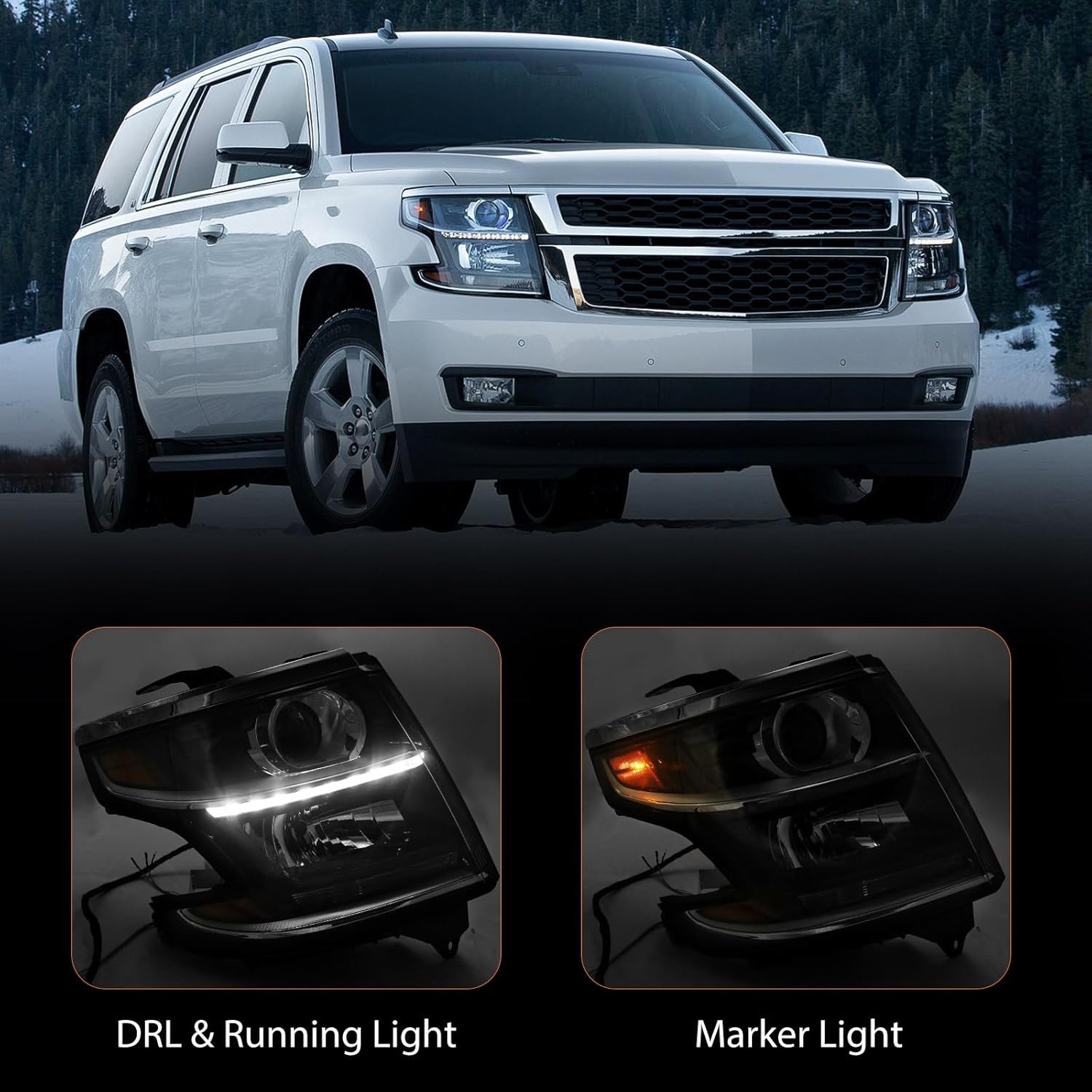 Headlight Compatible with Chevy Tahoe/Suburban 2015-2020 DRL Right(Passenger)