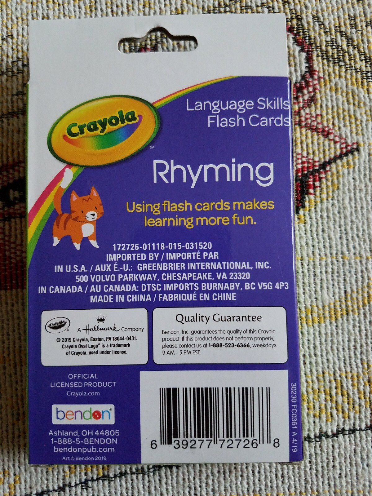 CRAYOLA LEARNING FLASH CARDS Age 3+, 36 Cards/Pk, Select: Learning Pack