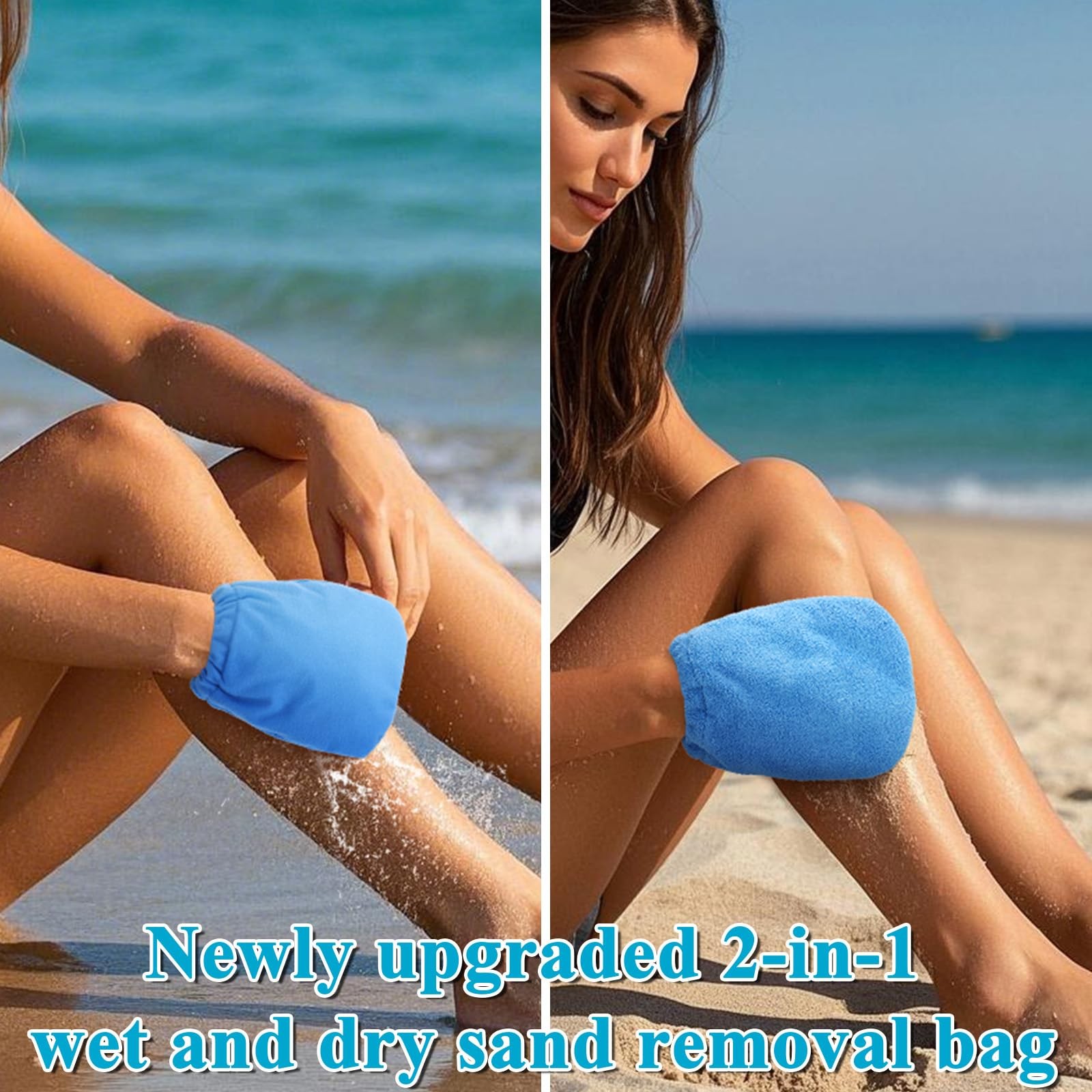 Vodolo 2 in 1 Sand Remover for Beach,2Pcs Wipe Off Mitts 2PCS, Blue