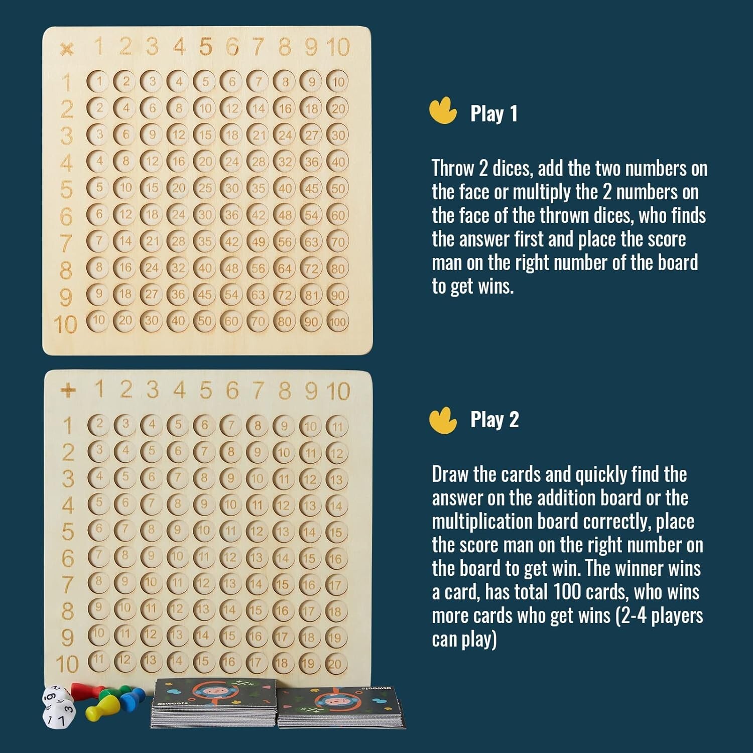 2 in 1 Wooden Montessori Multiplication Addition Board Game Montessori Toy Educa