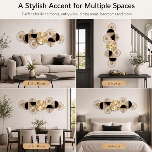 Large Wall Clock,Modern Silent Non-Ticking Metal Wall Art Wall Clocks Battery