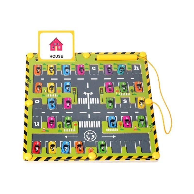 Montessori Magnetic Alphabet Maze Letter Puzzle Wooden Educational Toy Parking