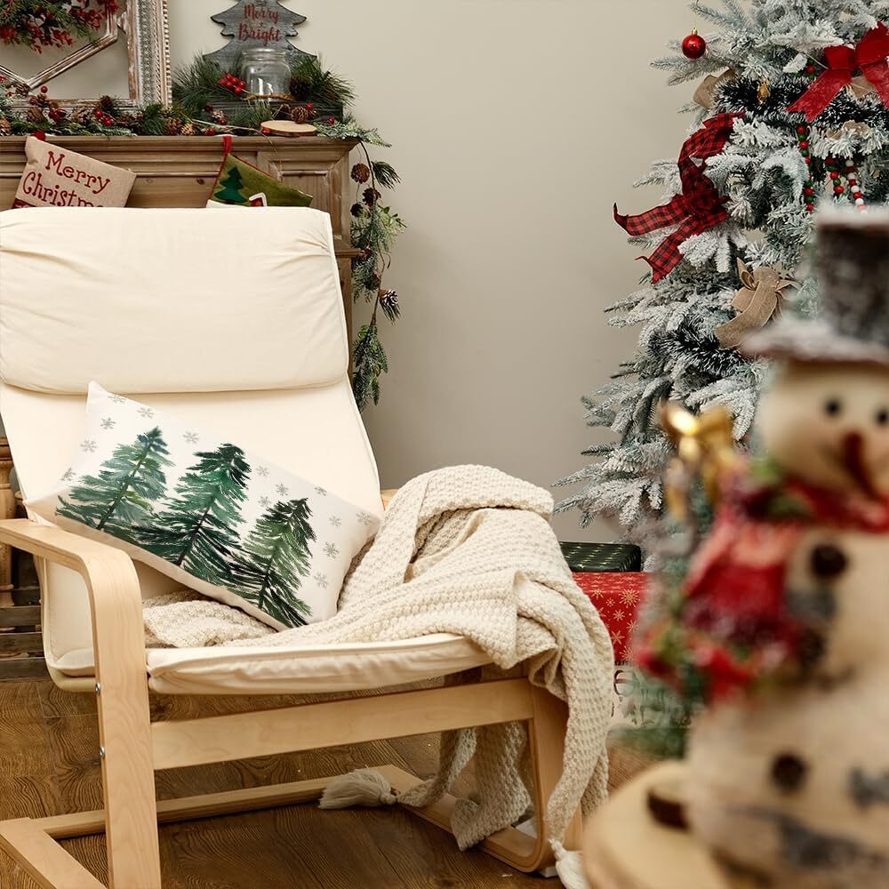 AACORS Christmas Pillow Cover 12X20 Inch Christmas Trees Snowflake Decorations