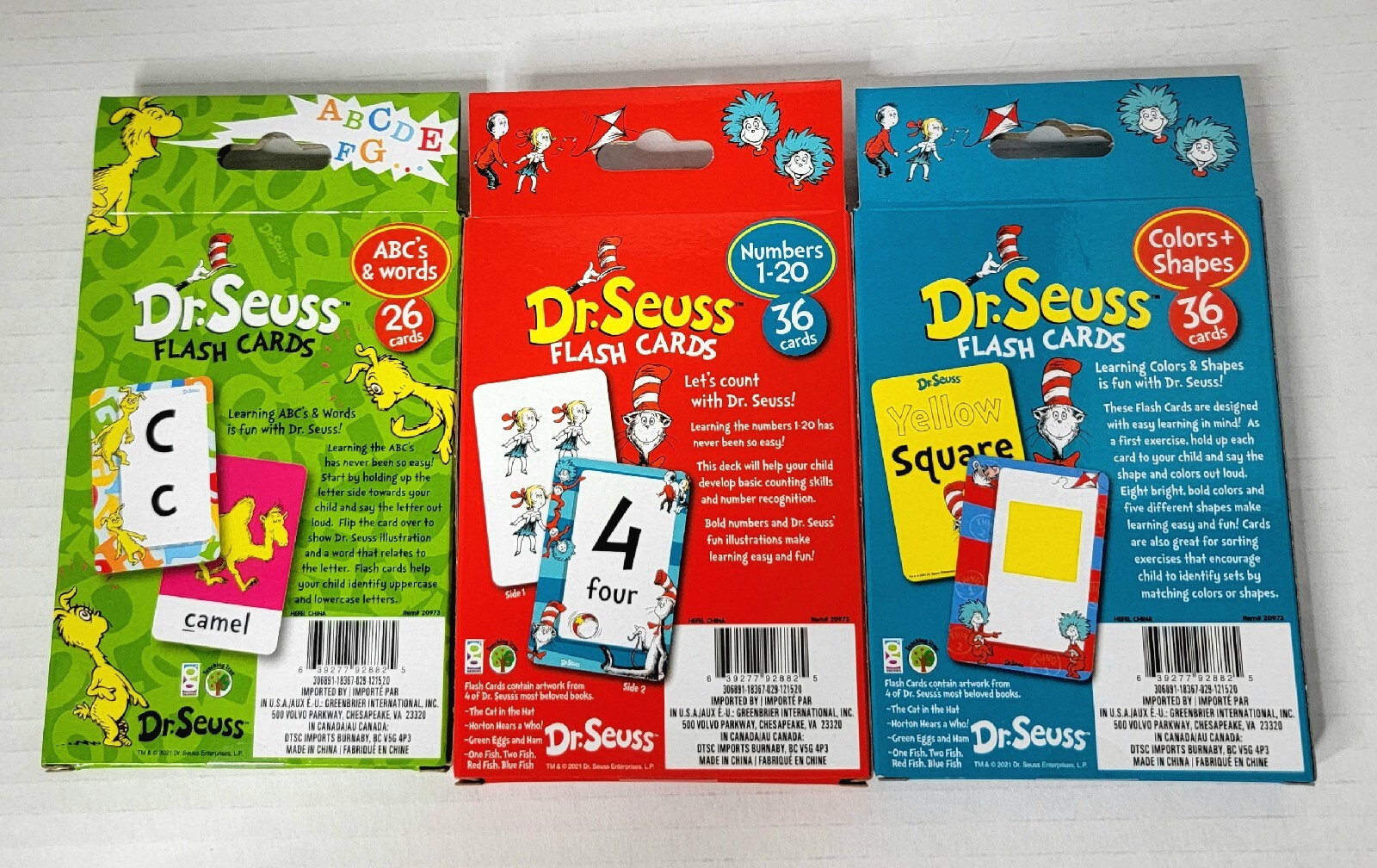 Dr. Seuss Cat In The Hat Flash Cards 3 Pack ABC’s Words Numbers Colors Shapes