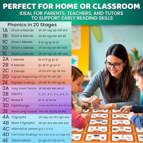 Phonics Flash Cards for Kids 4-8 – 260 Games for Reading & Phonemic Awareness