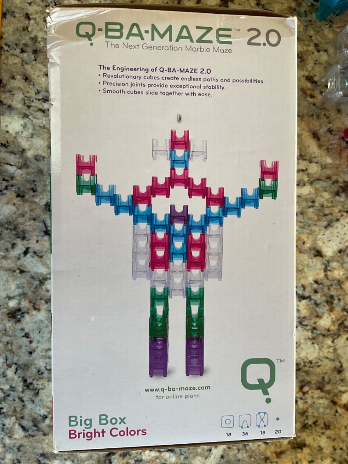 MINDWARE Q-BA-MAZE 2.0 MARBLE MAZE BIG BOX BRIGHT COLORS 69 CUBES 20 MARBLES