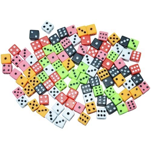 100 Assorted D6 Mini Tiny Dice Game Dot Square Dice for Square Corner-D8mm