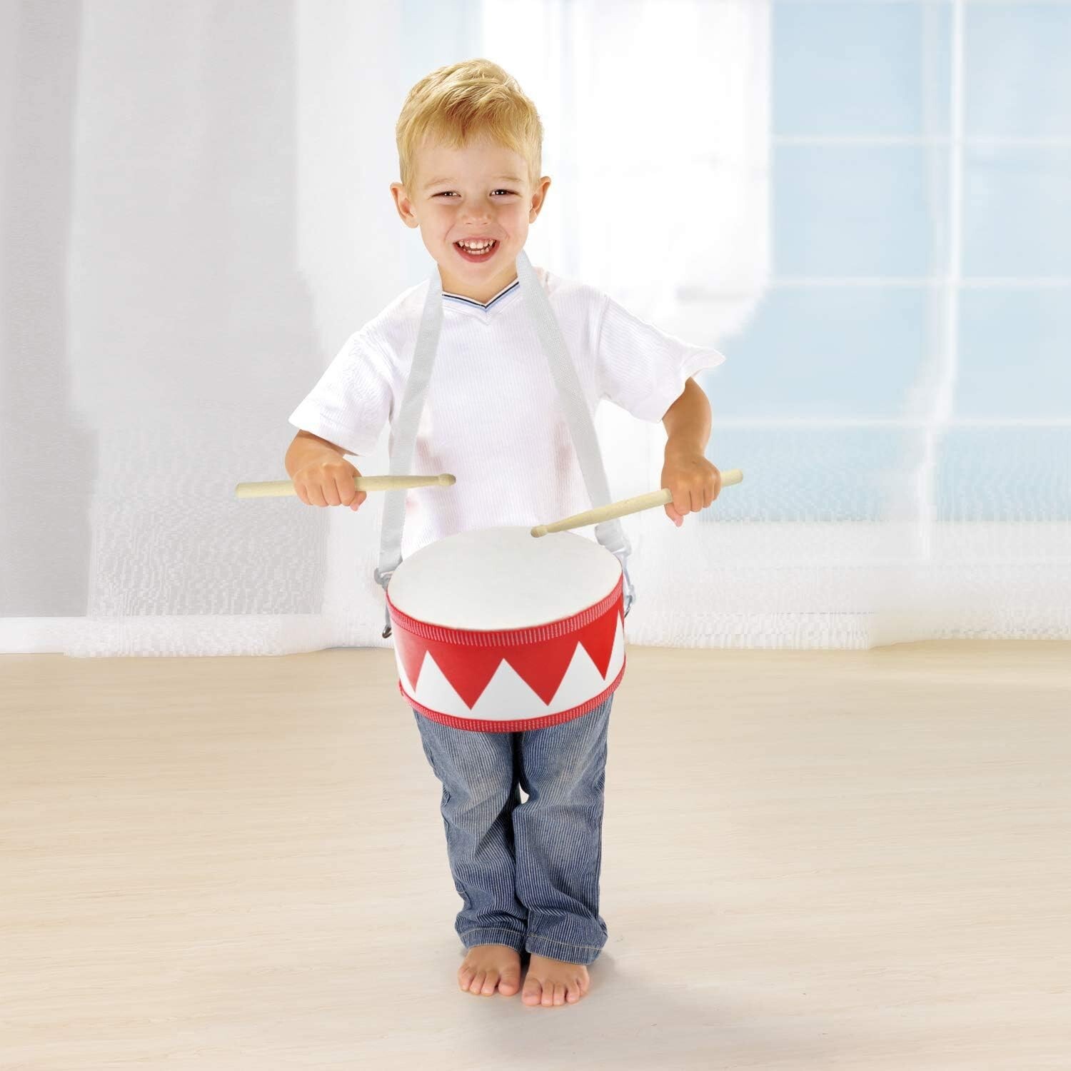 Batería de madera de 8 pulgadas para niños con correa ajustable y 2 baquetas