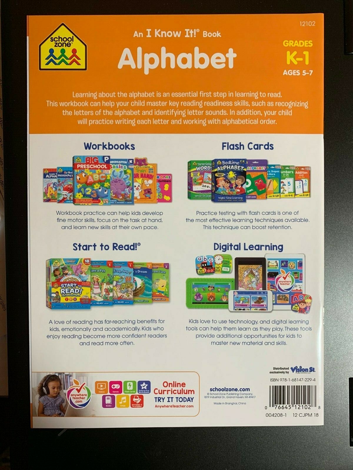 SCHOOL ZONE ALPHABET GRADES K-1 AGES 5-7 WORKBOOK Education Children KIDS FUN!