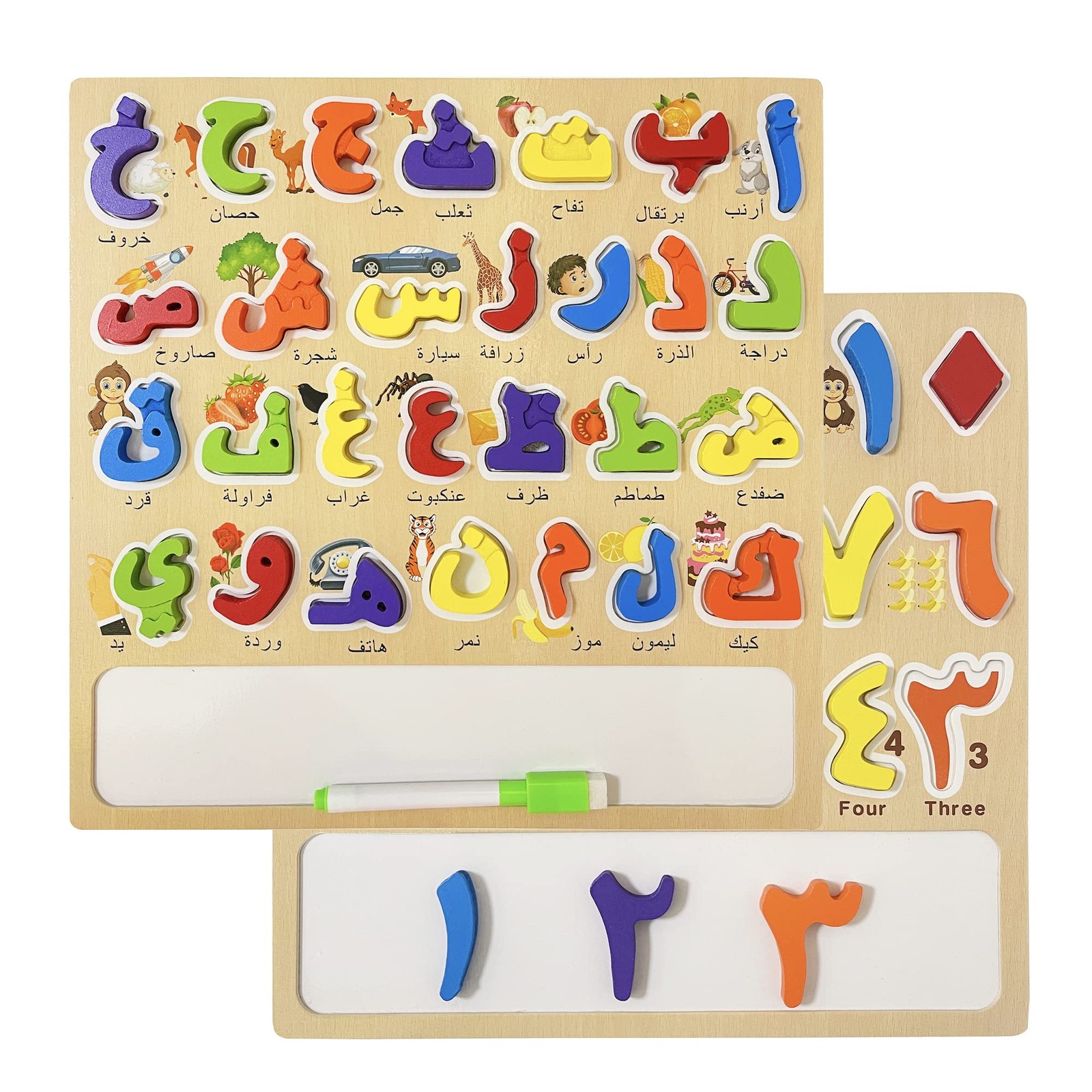 Arabic Alphabet Numbers Wooden Puzzles for Toddlers, Learn Arabic Alphabet Words