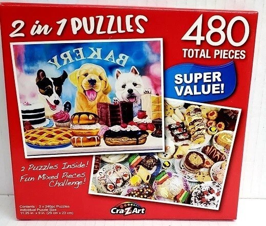 2 IN 1 PUZZLES JIGSAW SET MIXED 480pc TREATS WOLVES TETONS PUPPY PALS RAINBOW