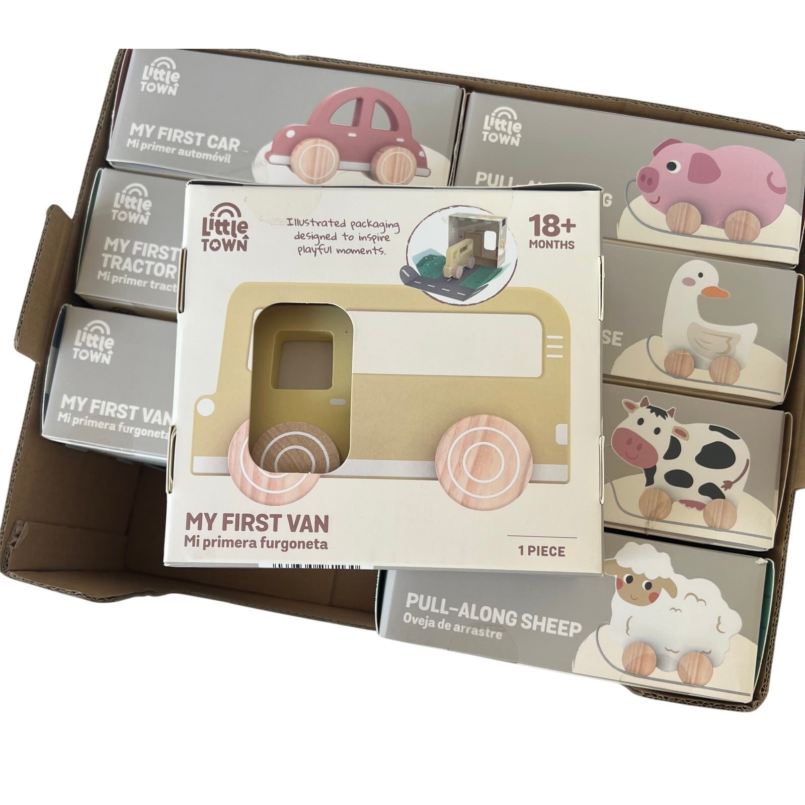 Little Town Wooden Baby Toy Lot 8 NIB Pull-Along Animals & Cars Aldi Montessori