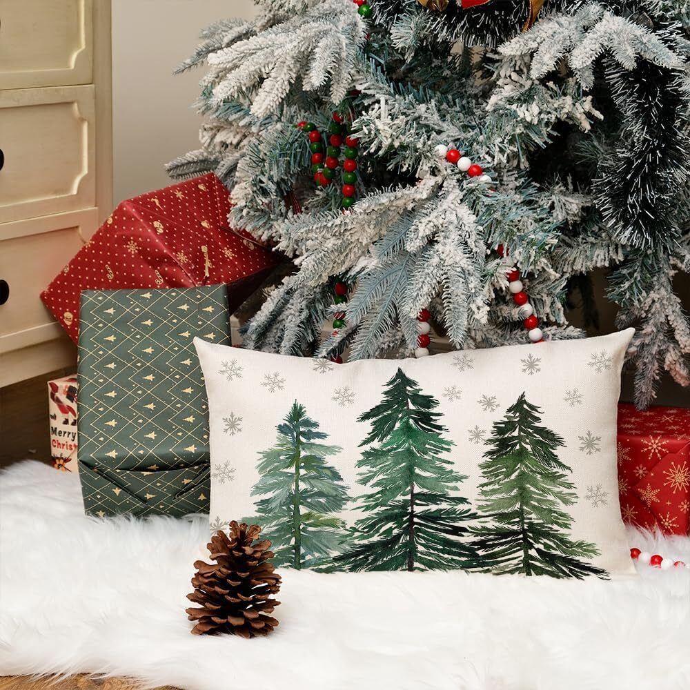 AACORS Christmas Pillow Cover 12X20 Inch Christmas Trees Snowflake Decorations