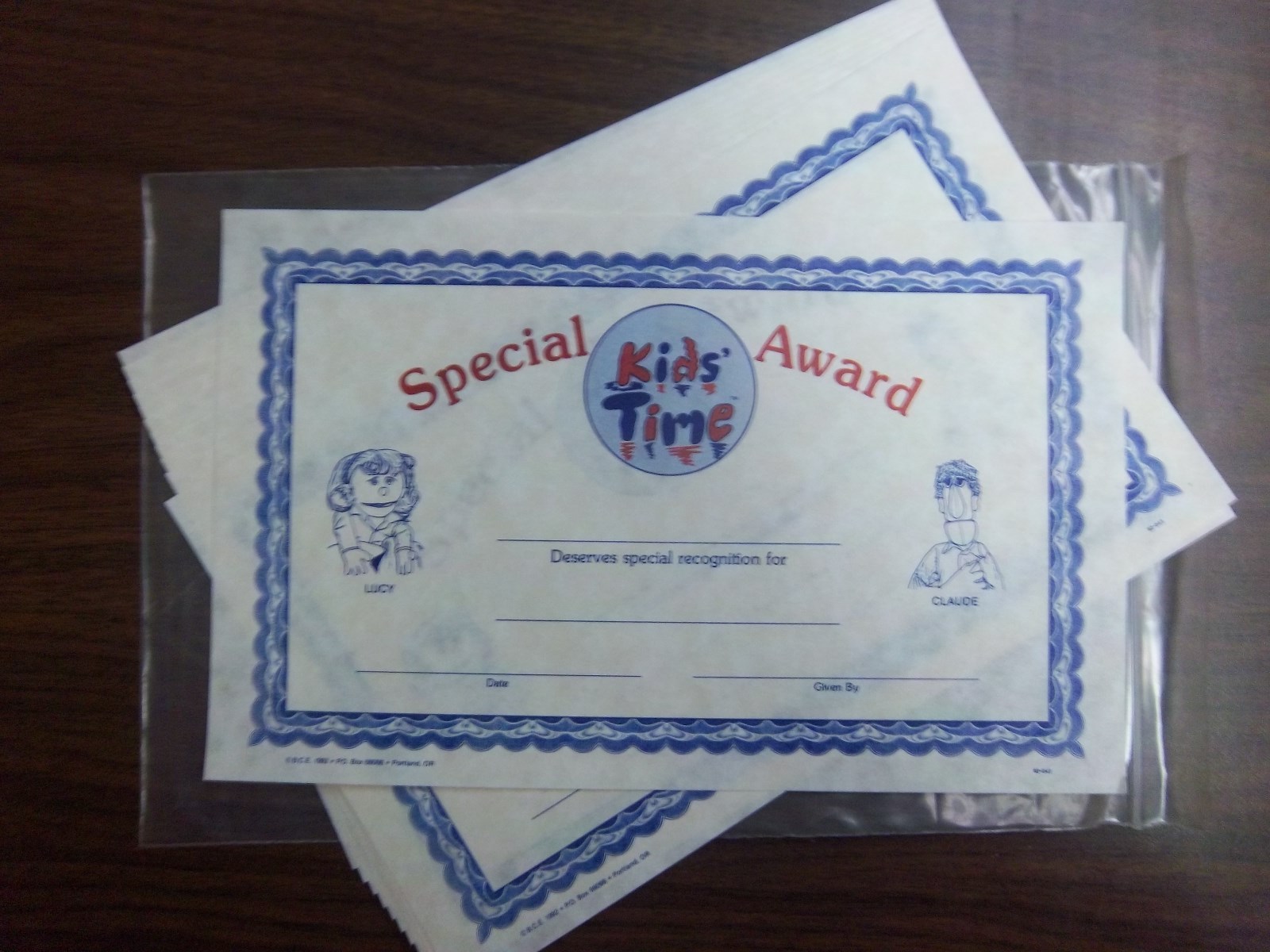 Mini Certificates, “Special Kids’ Time Award” — 5 packs of 25 all alike