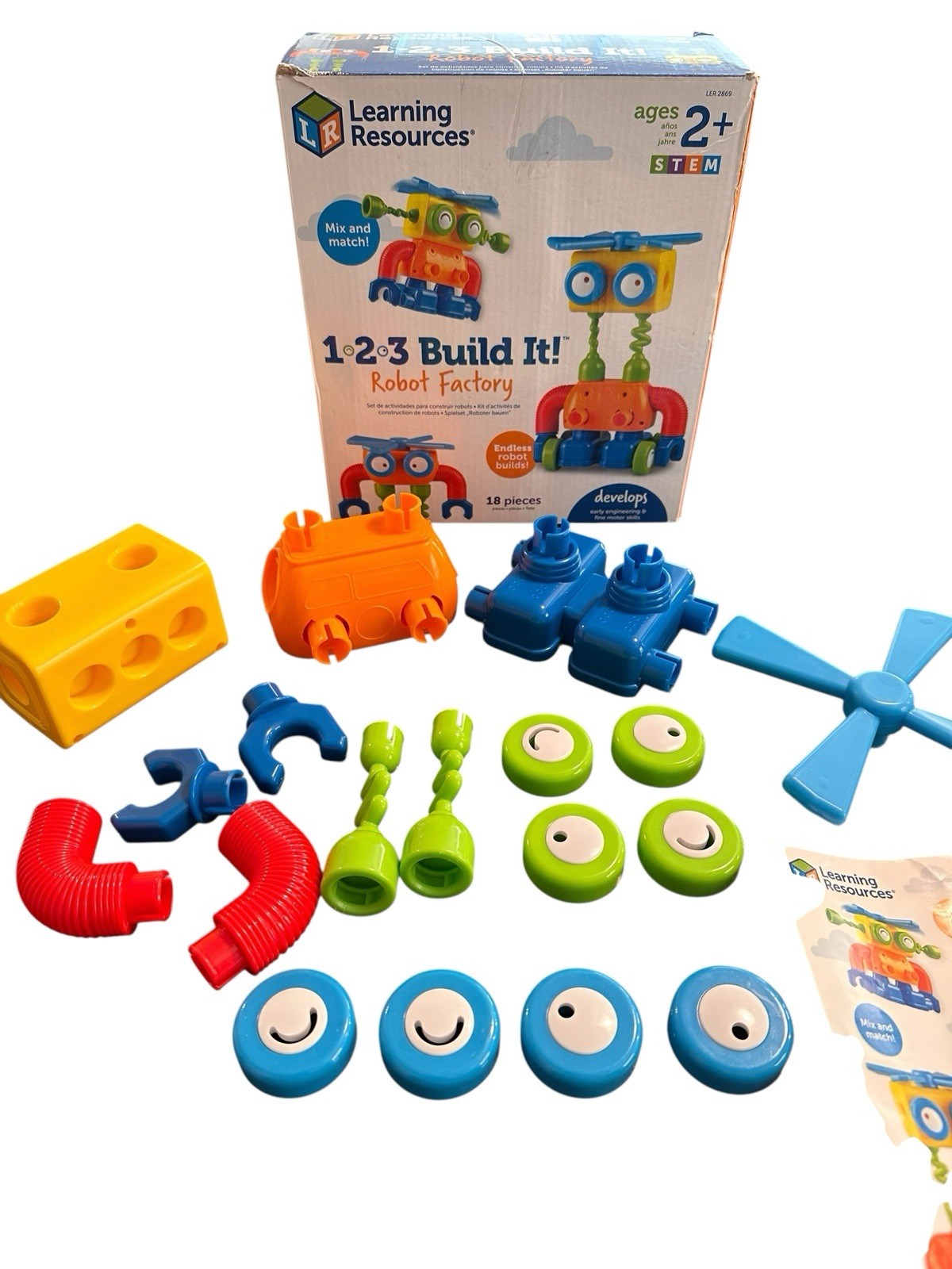 Learning Resources 1-2-3 Build It! Robot Factory STEM Ages 2+ 18 Pieces