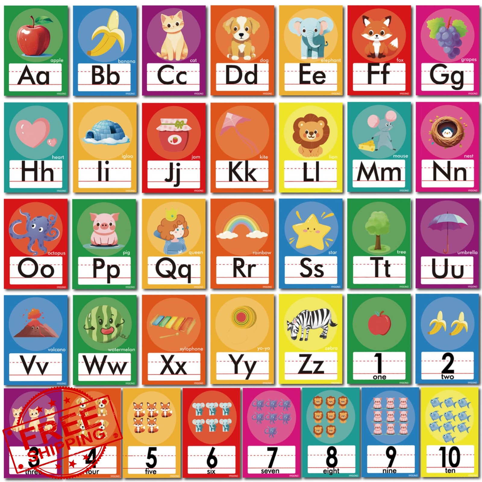 YIYDONG 36pc ABC alphabet flash cards bright colors