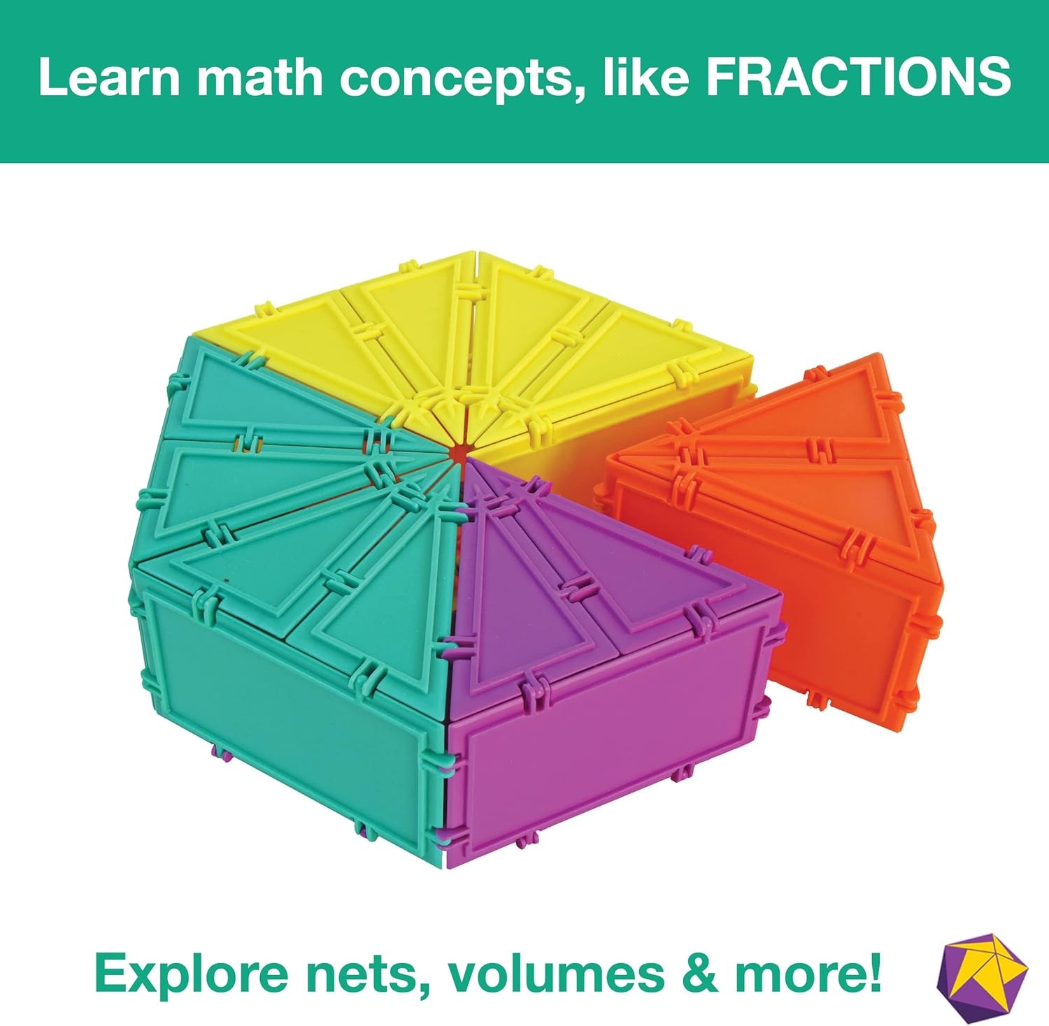 Geometiles 3D Building Set for Learning Math 96 Pieces Snap Together