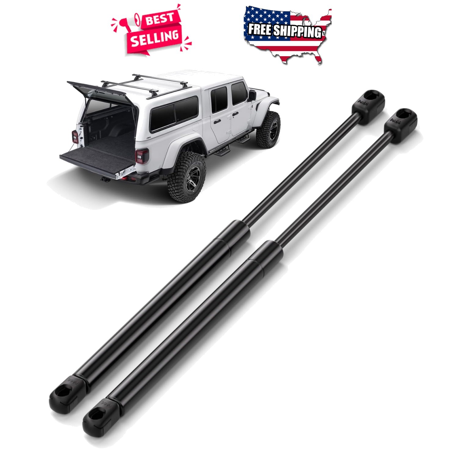 Rear Window Struts for Jeep Wrangler 2007-2010 Glass Lift Supports 2 Pack Black