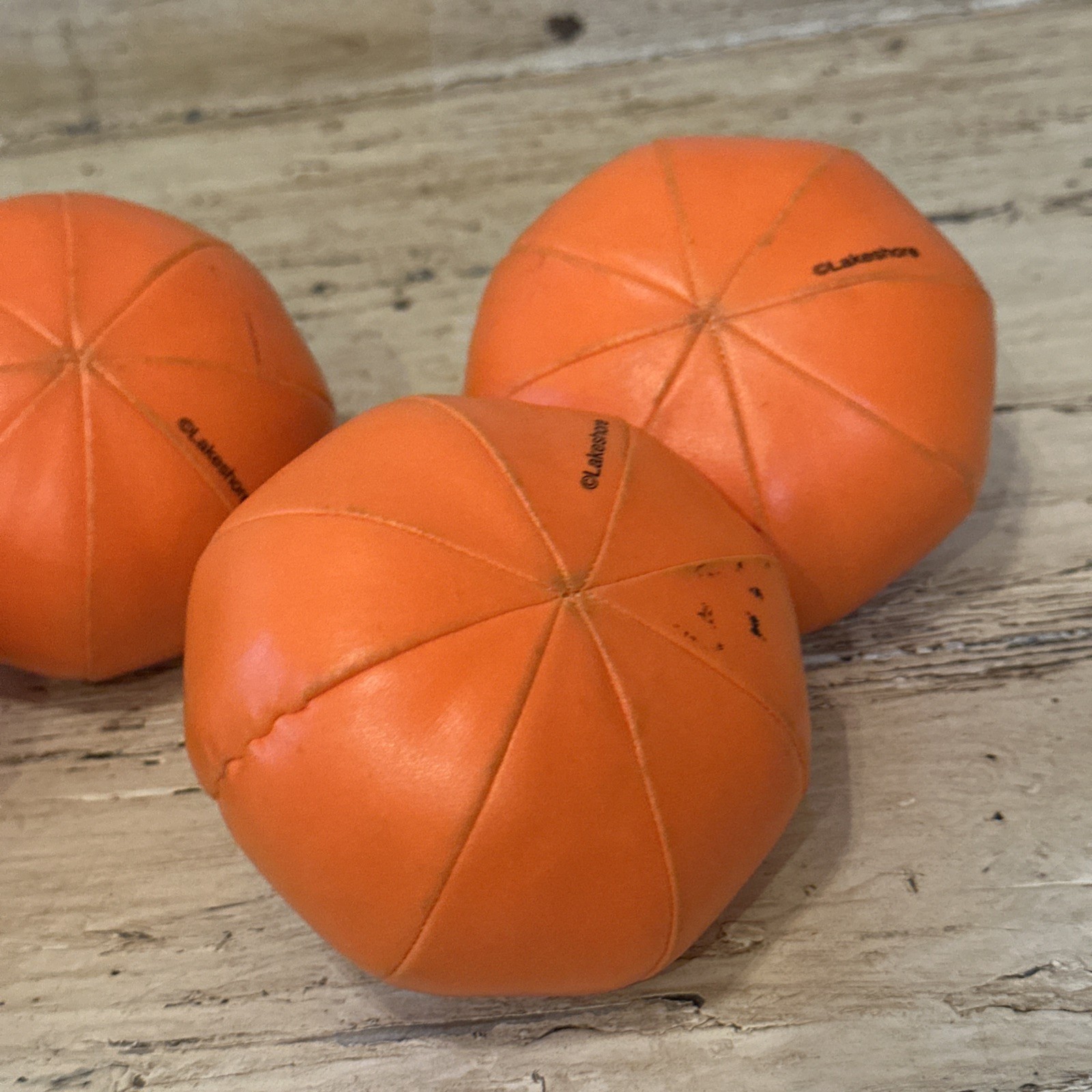 Lakeshore Learning Vintage Vinyl Puffy Stuffed Orange Pumpkins Lot Of 6