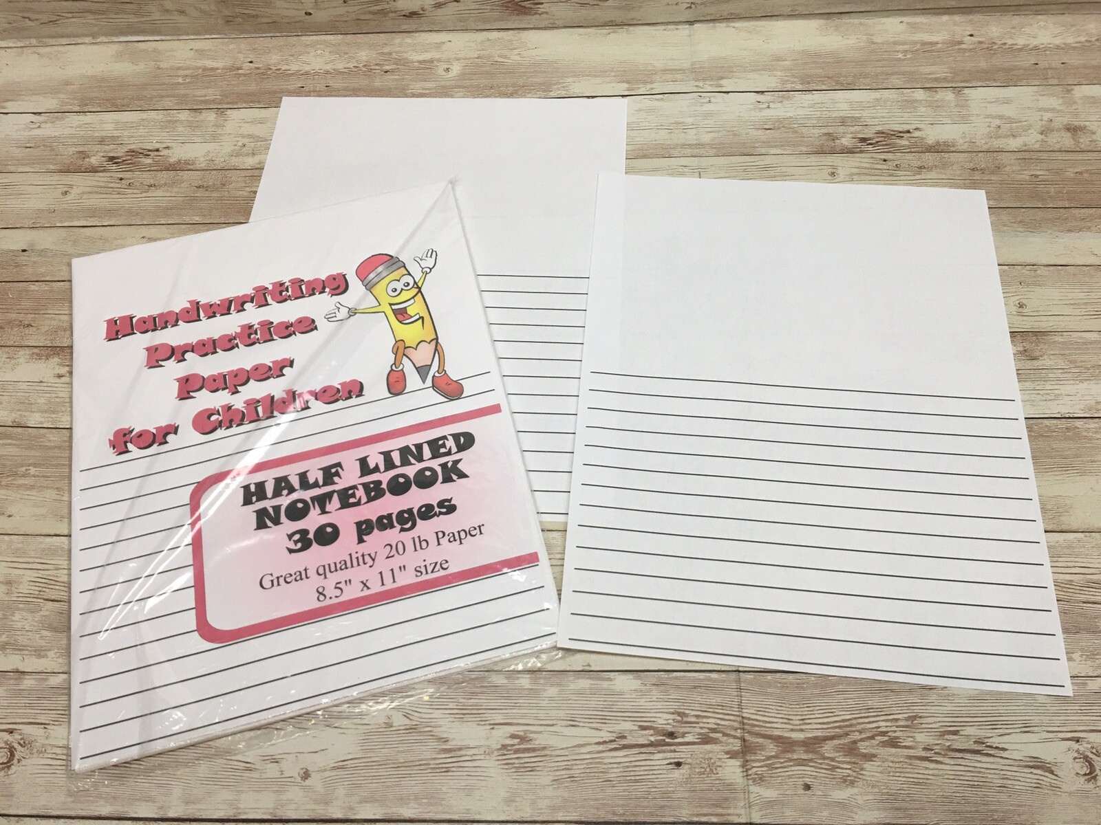 Half Lined Notebook Page – Handwriting Practice Paper For Children – 30 Sheets