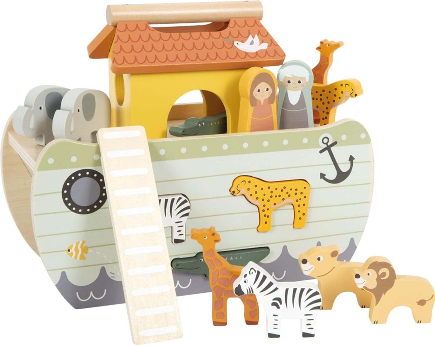 small foot Noah’s Ark Stacking Game Safari, Wooden Motor Activity Toy with 15 An