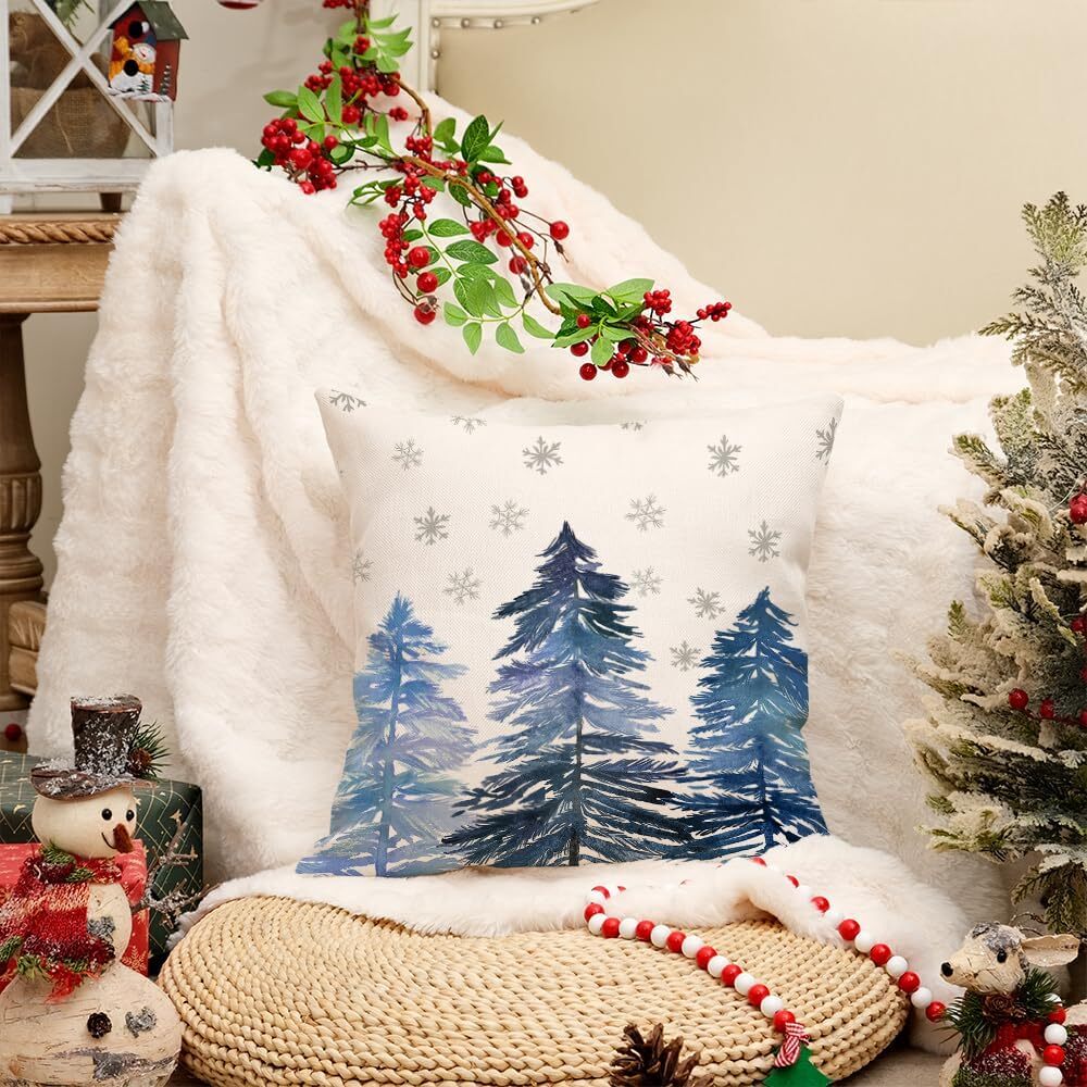 AACORS Christmas Pillow Cover 16X16 Inch Christmas Trees Snowflake Decorations