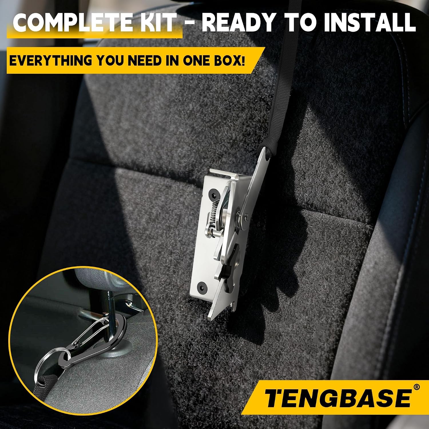 Ford F 150 F 250 F 350 Rear Seat Release Kit Silver Body Black Straps All in